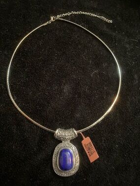 Lapis Lazuli Cabochon Pendant on Omega Necklace